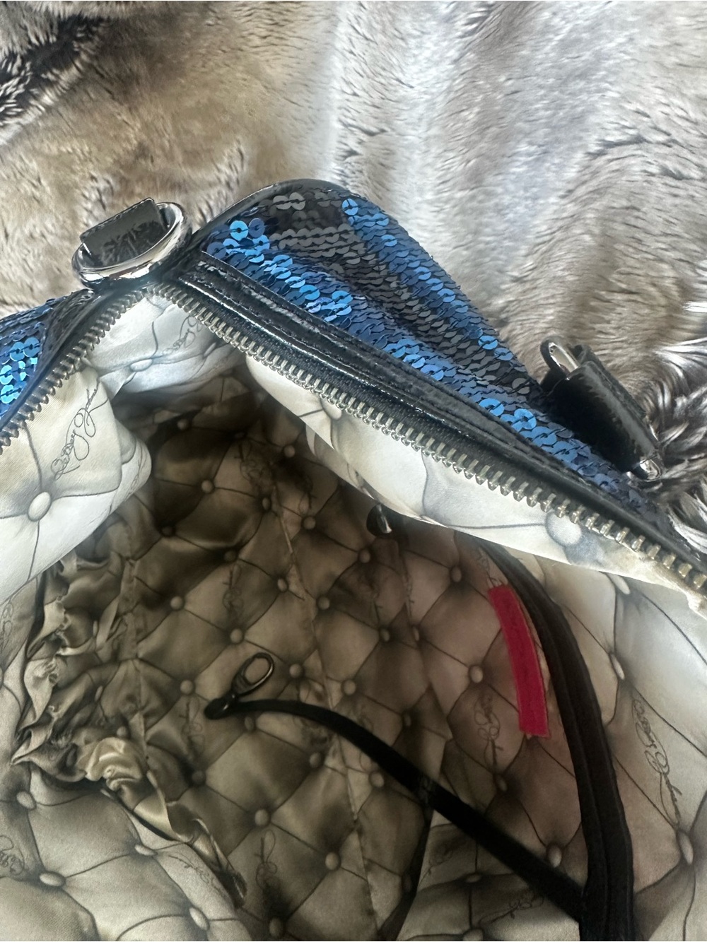 Betsey Johnson, Sequined Black & Blue Satchel Handbag - Picture 4 of 7